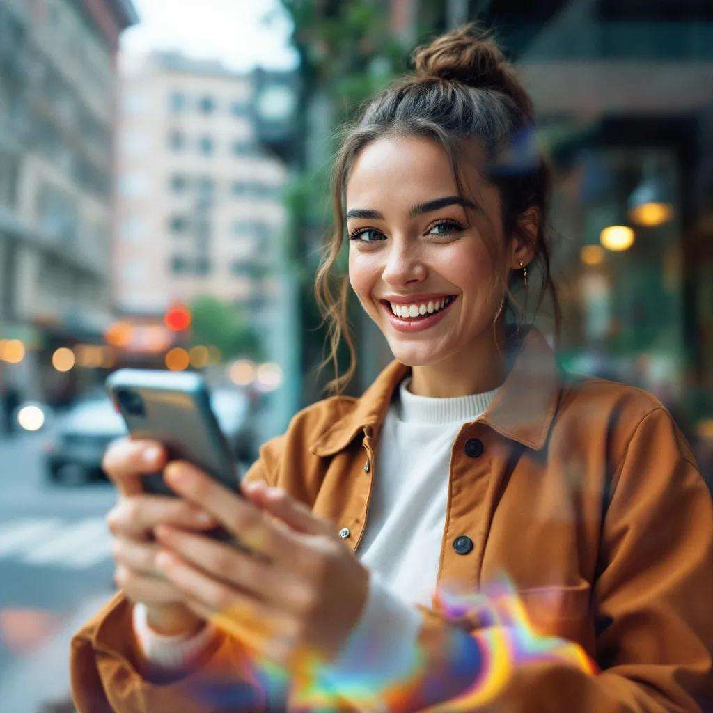Mittelständische Anwenderin nutzt eine Pixelschnitzel-Lösung am Smartphone